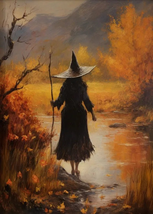 Witch Magical Art Print Witch with Full Moon Wall Decor Darkness Witches Painting Wall Decor Canvas Poster Dark Romantic Decor
