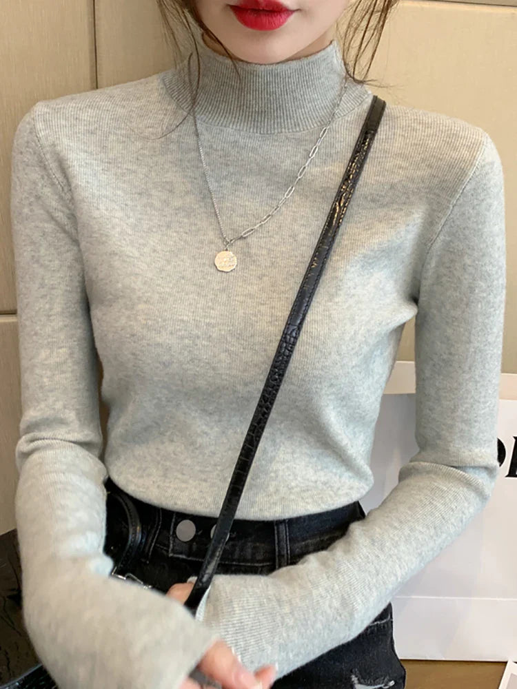 AOSSVIAO Turtleneck Sweater Women Fashion 2026 New Stretch Tops Women Knitted Pullovers Long Sleeve Bottoming Knitted Sweater