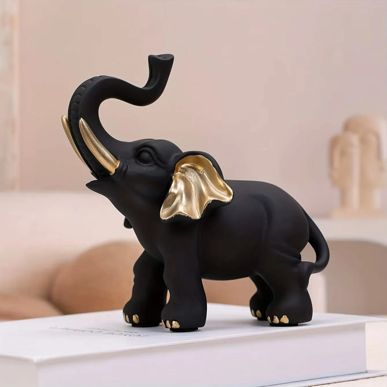 1 Piece of Black Gold Lucky Elephant Statue Ornament, Accessible Luxury Art Style, Living Room Desktop Decoration, Home Soft Decoration Display Good Items