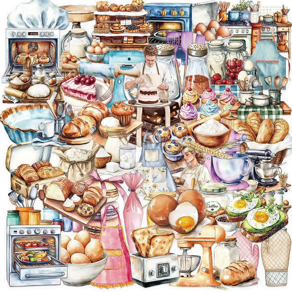 10/30/50pcs Transparent Baking Cartoon Food Aesthetic Stickers Decals DIY Laptop Phone Fridge Diary Decoration Sticker Kids Toys