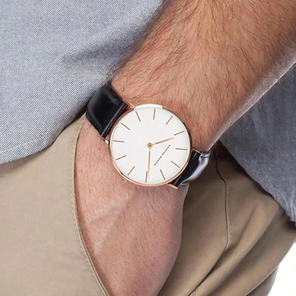 Dropshipping High Quality Rose Gold Dial Watch Men Leather Waterproof Wristwatch Women Dress Fashion Brand Quartz Movement Saat