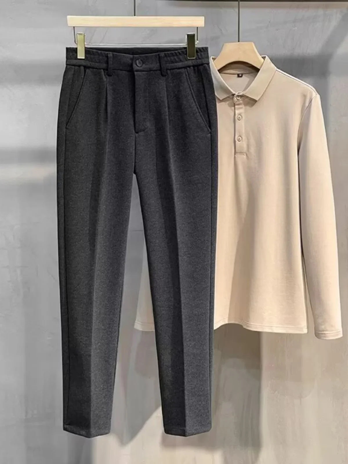 Men's Woolen Casual Pants Autumn Winter Thickened Straight Leg Slim Fit Long Trousers Korean Fashion Nine Points Pants
