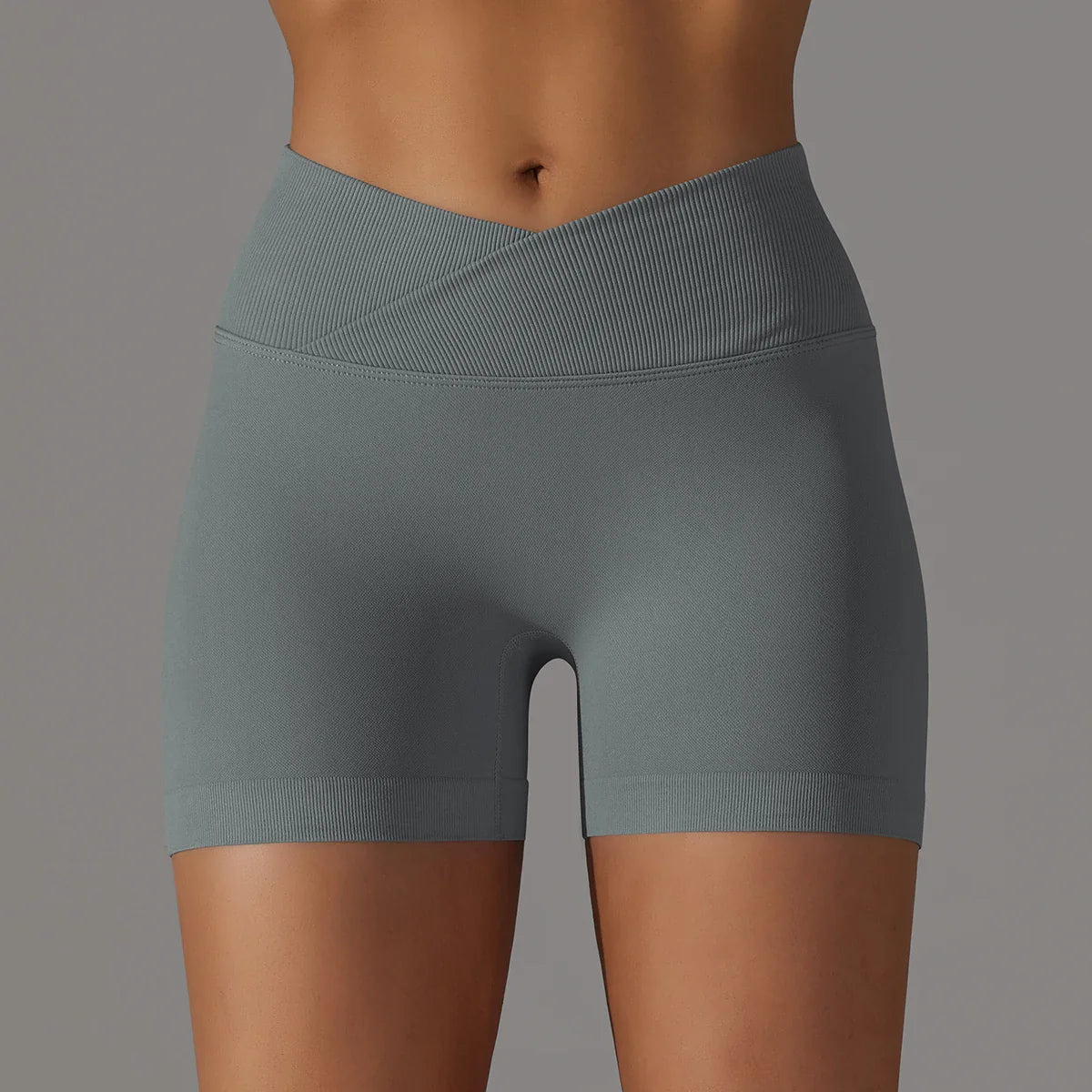 Women's sporty shorts with cross-waistband, yoga shorts, for gym workout, running, hip-enhancing,high-waisted yoga shorts.