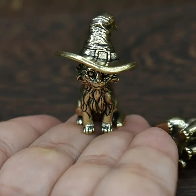 Copper Craft Brass Solid Cat Owl Statue Creative Animal Desk Ornaments Desktop Home Decoration Collectible Cute Statue Ornament