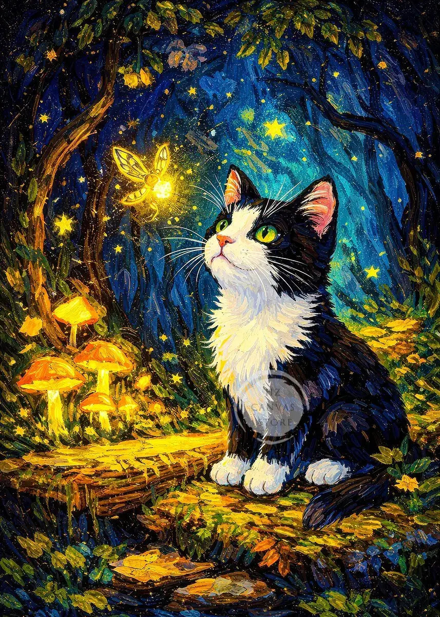 Cute Kittens Various Scenes Poster Funny Baby Cat in Daisy Field Watching Sunset on Beach Sleeping Canvas Print for Home Decor