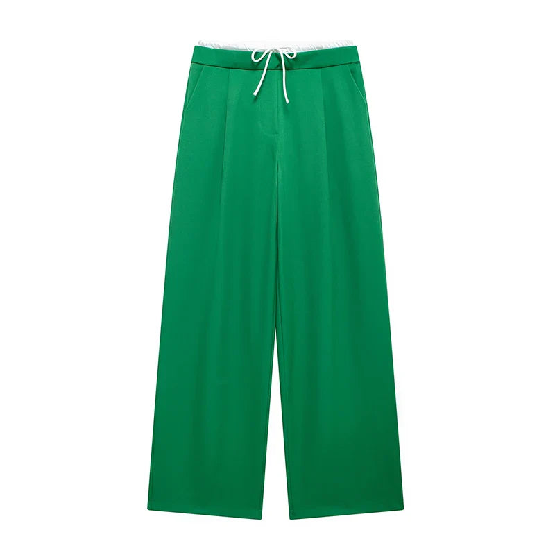 Willshela Women Fashion Solid Lace Up Side Zipper Straight Pants Vintage High Elastic Waist Female Chic Lady Trousers
