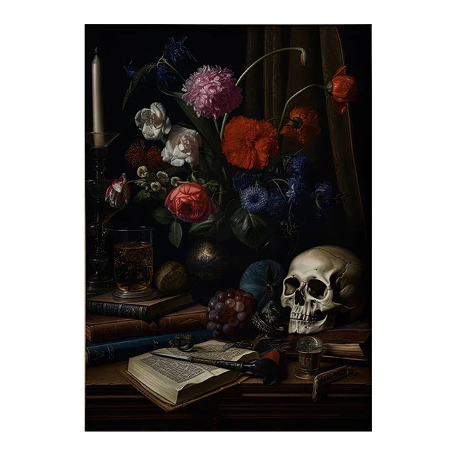 Retro Crow Witch Bat Skull Dark Academia Gothic Victorian Style Wall Art Canvas Painting Poster Print Halloween Gifts Room Decor