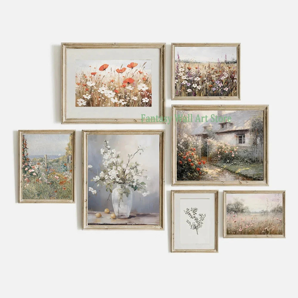 Wildflower Prints Neutral Floral Gallery Wall Decor Antique Summer Landscape Poster Garden Countryside Aesthetic Wall Decoration