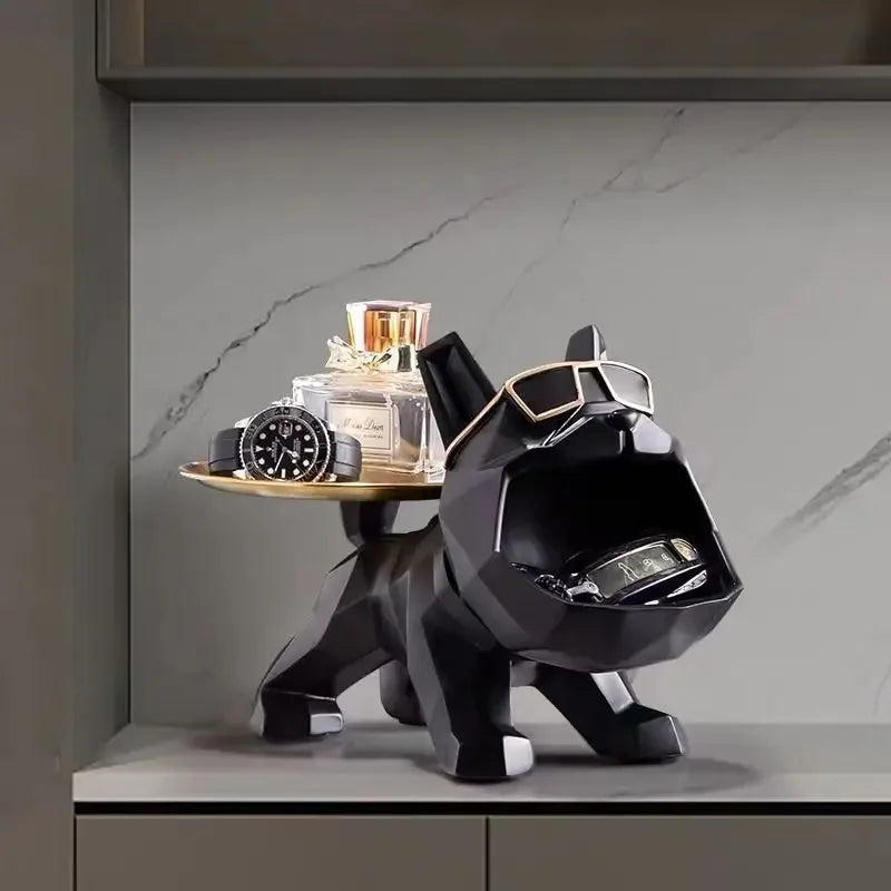 Resin Cool Bulldog Crafts bully Dog Butler With Tray For Key Holder Storage Jewelries Animal Room Home Decor Statue   Sculptu