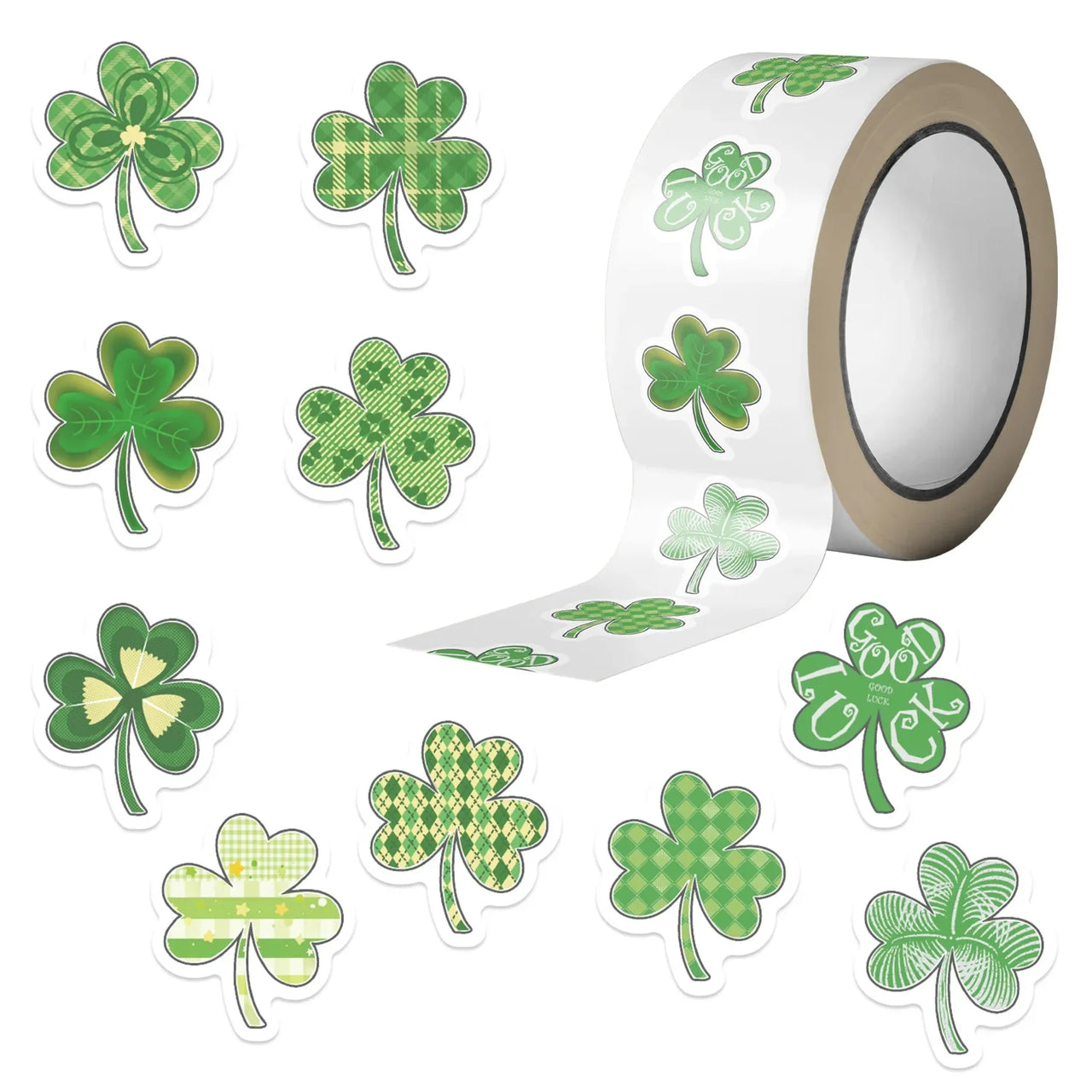 500PCS Green Roll Stickers Cartoon Clover Decorative Notebook Stationery Reward Waterproof Stickers