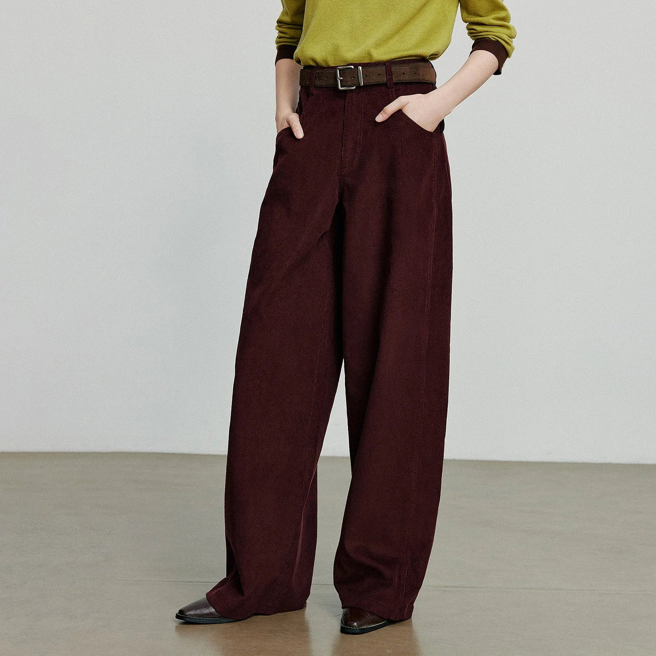 TOYOUTH Women Casual Pants 2025 Autumn New Corduroy Straight Wide Leg Banana Pants Ankola Red