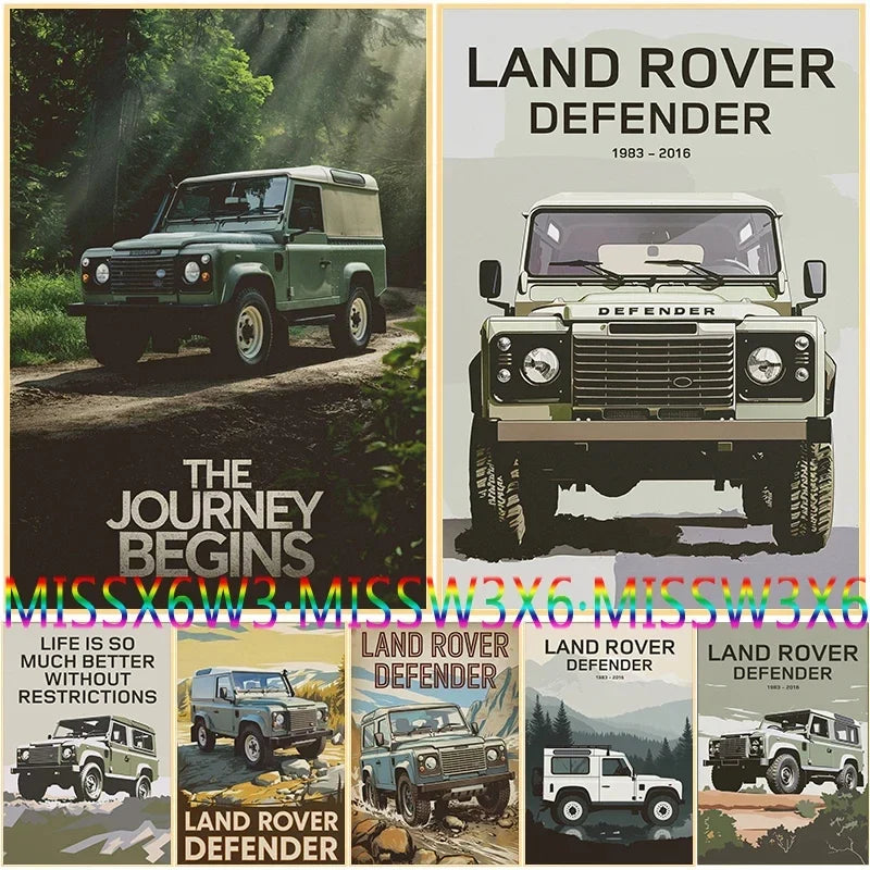 L-and-R-over Defender 90 Offroad Poster Classic Retro Automotive Poster Canvas Prints Classic Off-road Vehicle Aesthetic Print