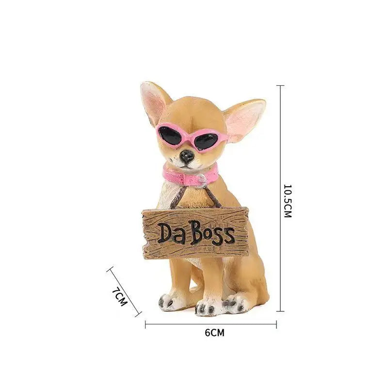 Chihuahua Dog Statue Figurine 10.5cm Hand-Painted Realistic Cute Resin Animal Sculpture Home Desk Shelf Decor Gift for Pet Lover