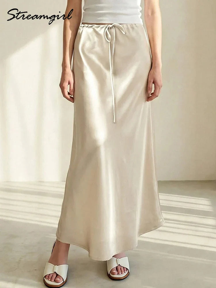 Long Satin Skirts Women Dark Green Luxury Spring Summer Maxi Straight Black Skirt Long Shining Satin Skirt Maxi Brown Ladies