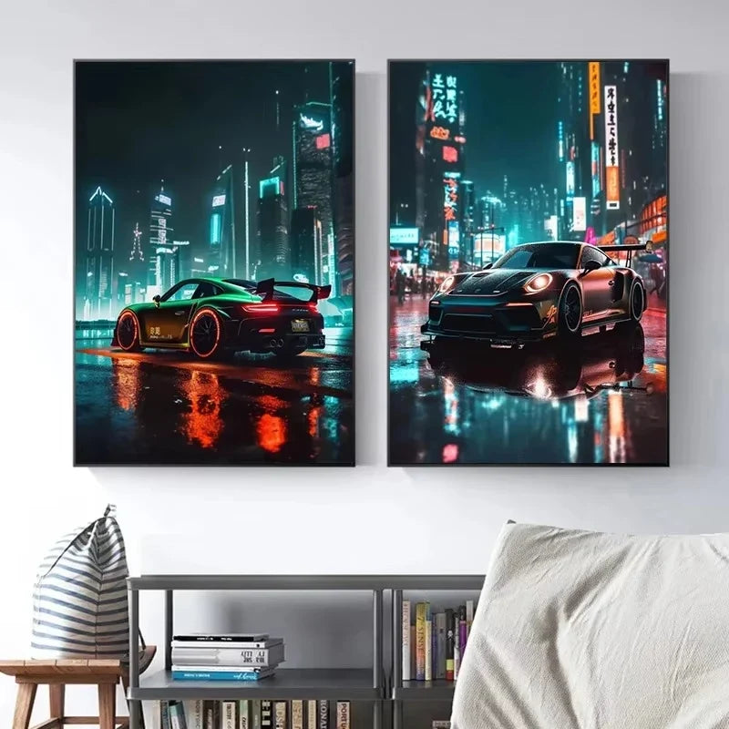 Trending Cars Retro Porsche 911 GT3 RS City Poster and Prints Canvas Painting Wall Art Pictures for Home Living Room Cuadros