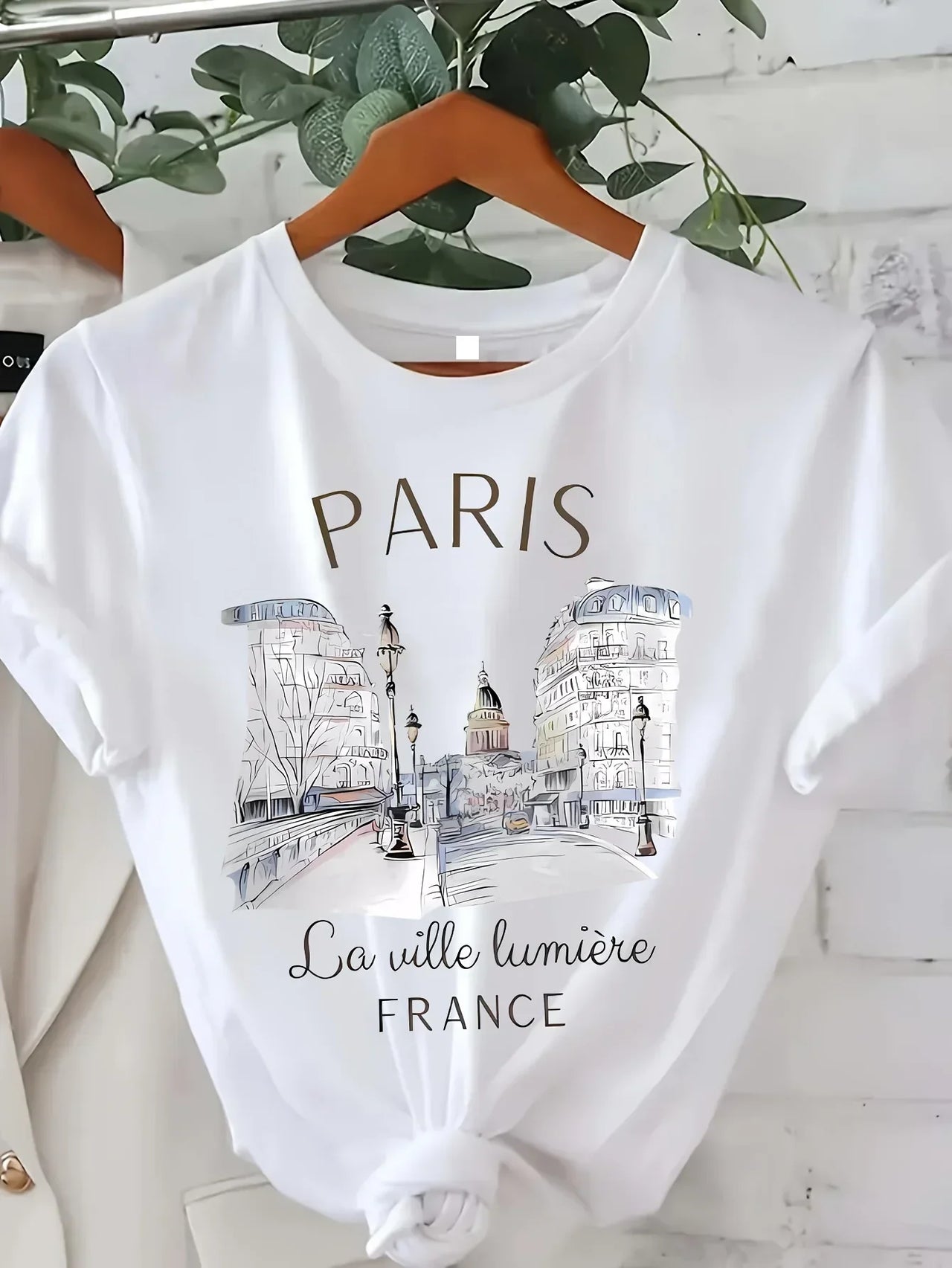 Y2k T Shirt Paris Women Print T-shirt Girl Short Sleeve Crew Neck Casual Top for Summer Spring Women's Clothing