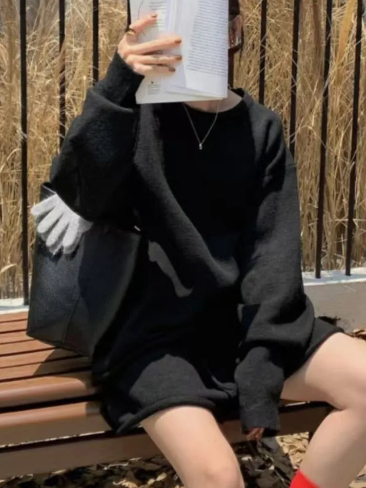 Korean Style Sweater Two 2 Piece Set Women Vintage Autumn Winter Pullover Knitted Tops + Casual Shorts 2 Piece Outfits Female