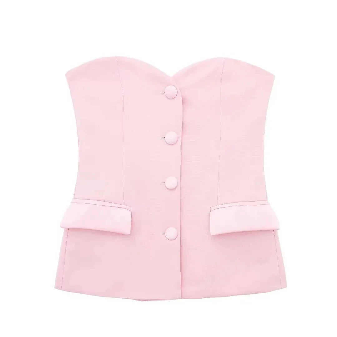 2024 Summer Fashion Woman Shorts Set Solid Chic Slim Tube Corset Top + Commuet Office Lady Wild Female Culottes Street