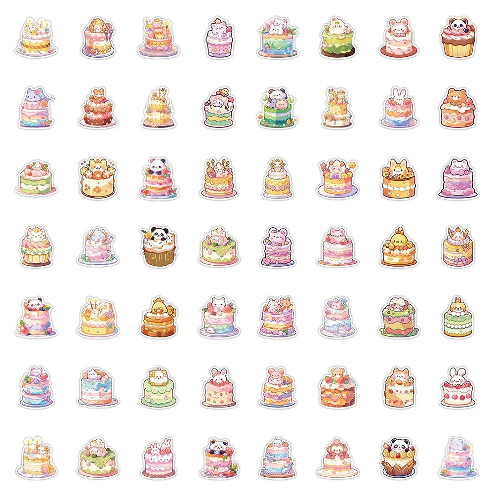 10/30/60pcs Cute Cake Animal Cartoon Aesthetic Stickers Decoration DIY Laptop Suitcase Notebook Stationery Sticker for Kids Toy