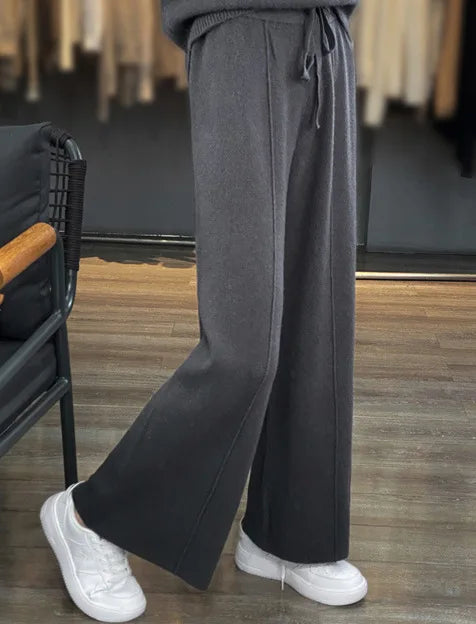 Women's High waisted warm knit wide leg straight leg pants for women, solid color loose wide leg pants
