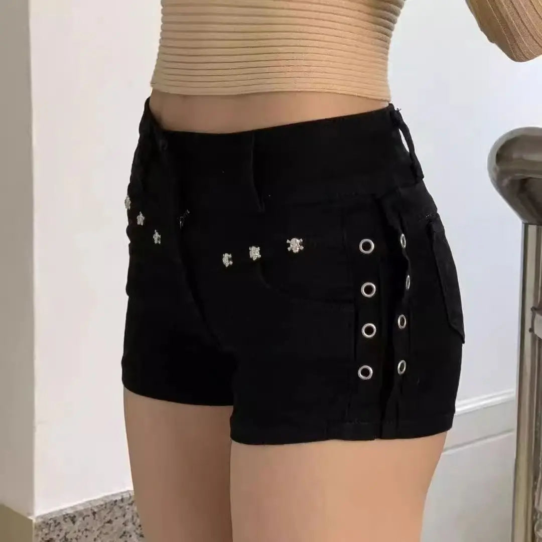 Shorts Women Skinny Creativity Lace-up Popular Streetwear Daily Personality Students Holiday Fashion Sexy American Retro Leisure
