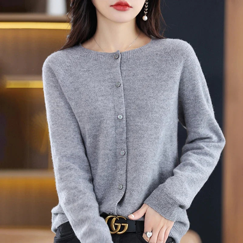 High-Grade Knit Sweater Crewneck Cardigan Coat Autumn And Winter New Middle-Aged And Elderly Women's Fashion ZD060