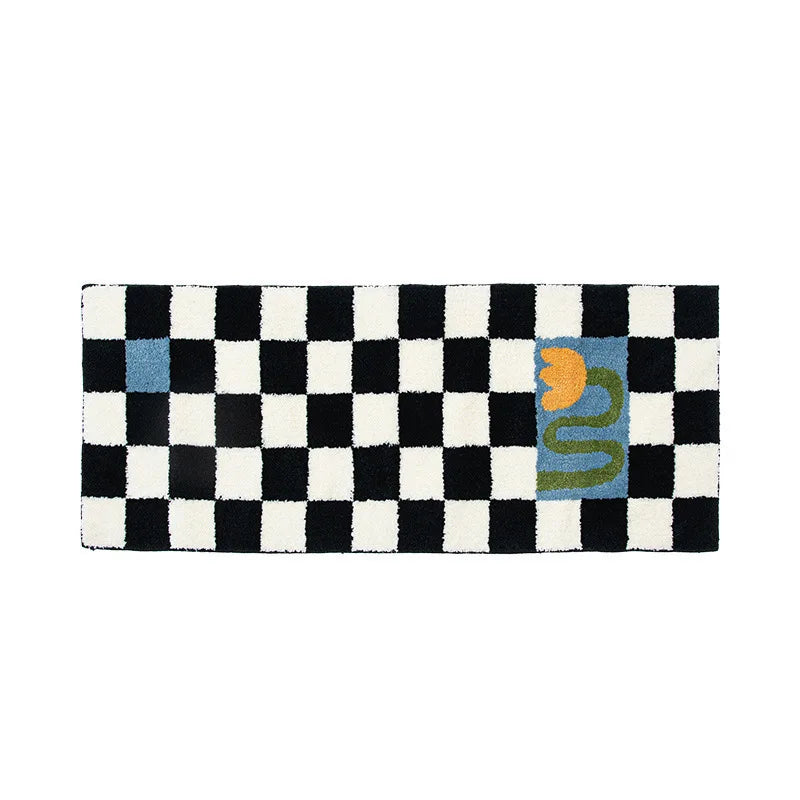 VIKAMA Modern Ins Checkerboard Cashmere Rug Comfortable Soft Cooling Bedroom Bed Blanket Bay Window Blanket Cloakroom Carpet