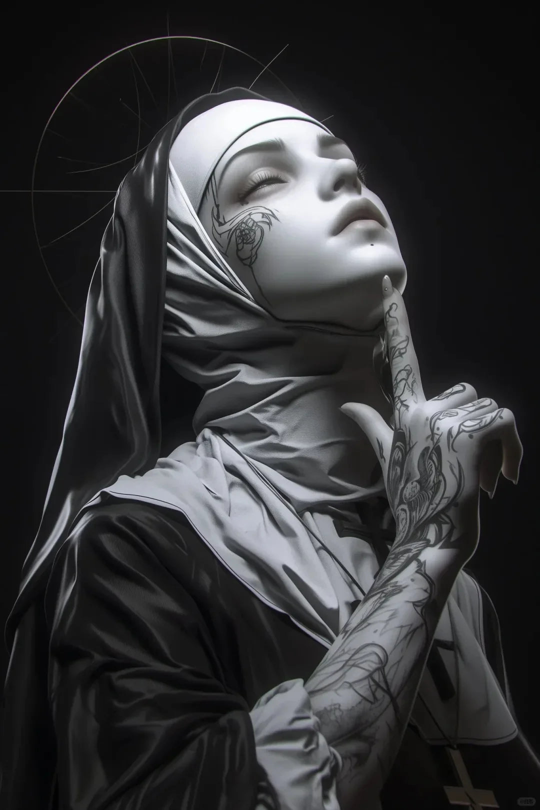 Sexy Tattoo Machine Gun Nun Poster Print Christian Smoking Nun Canvas Painting Living Room Background Wall Home Decoration