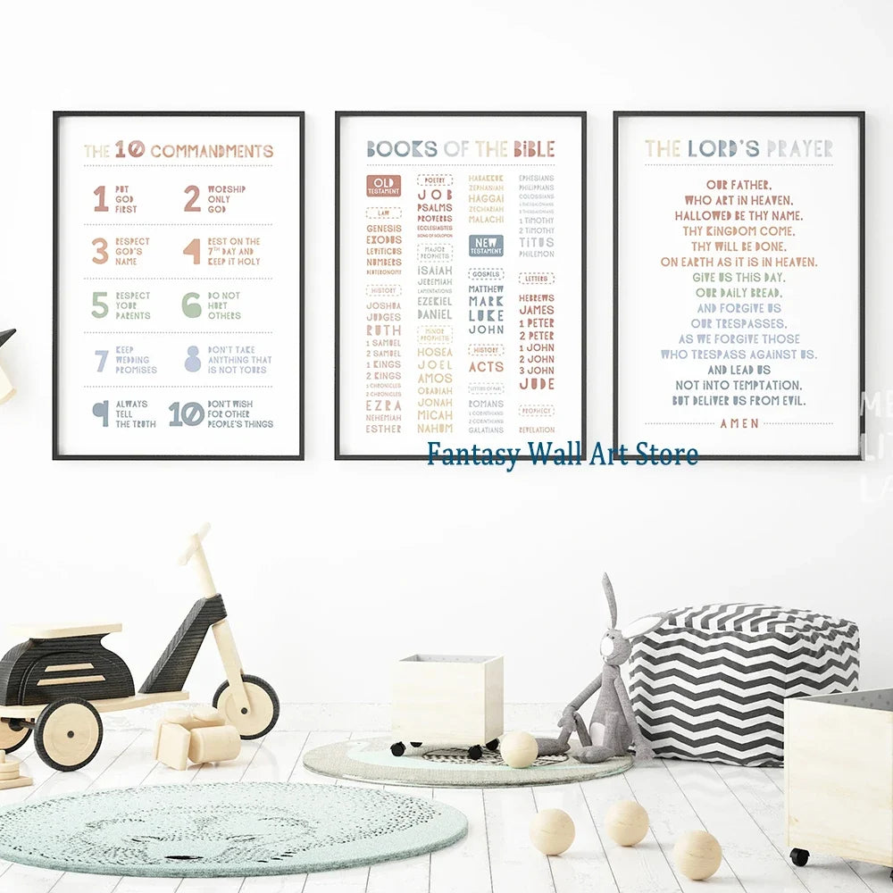 Books of The Bible 10 Ten Commandments Christian Education Canvas Kids Scripture Poster Christian Preschool Church Sunday Decor