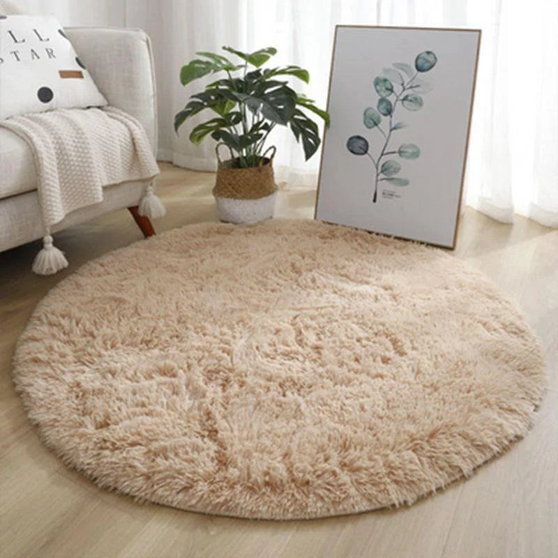 VIKAMA Pink Round Carpet Fluffy Soft Area Floor Mat Children Girls Room Princess Castle Plush Carpet Living Room Home Decor