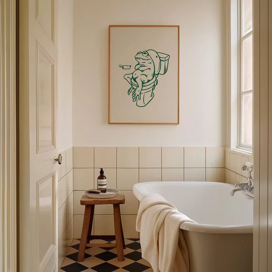 Frog On Toilet Green Retro Wall Art Prints Canvas Painting Poster Picture For Living Bedroom Kids Room Home Decor