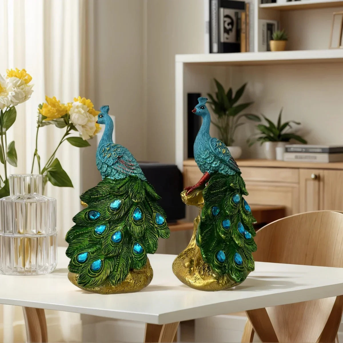 1 Piece of Artistic Peacock Resin Craft Sculpture Ornament, Feng Shui Home Decoration, Luxurious Decoration for Living Room, Foyer, and Wine Cabinet