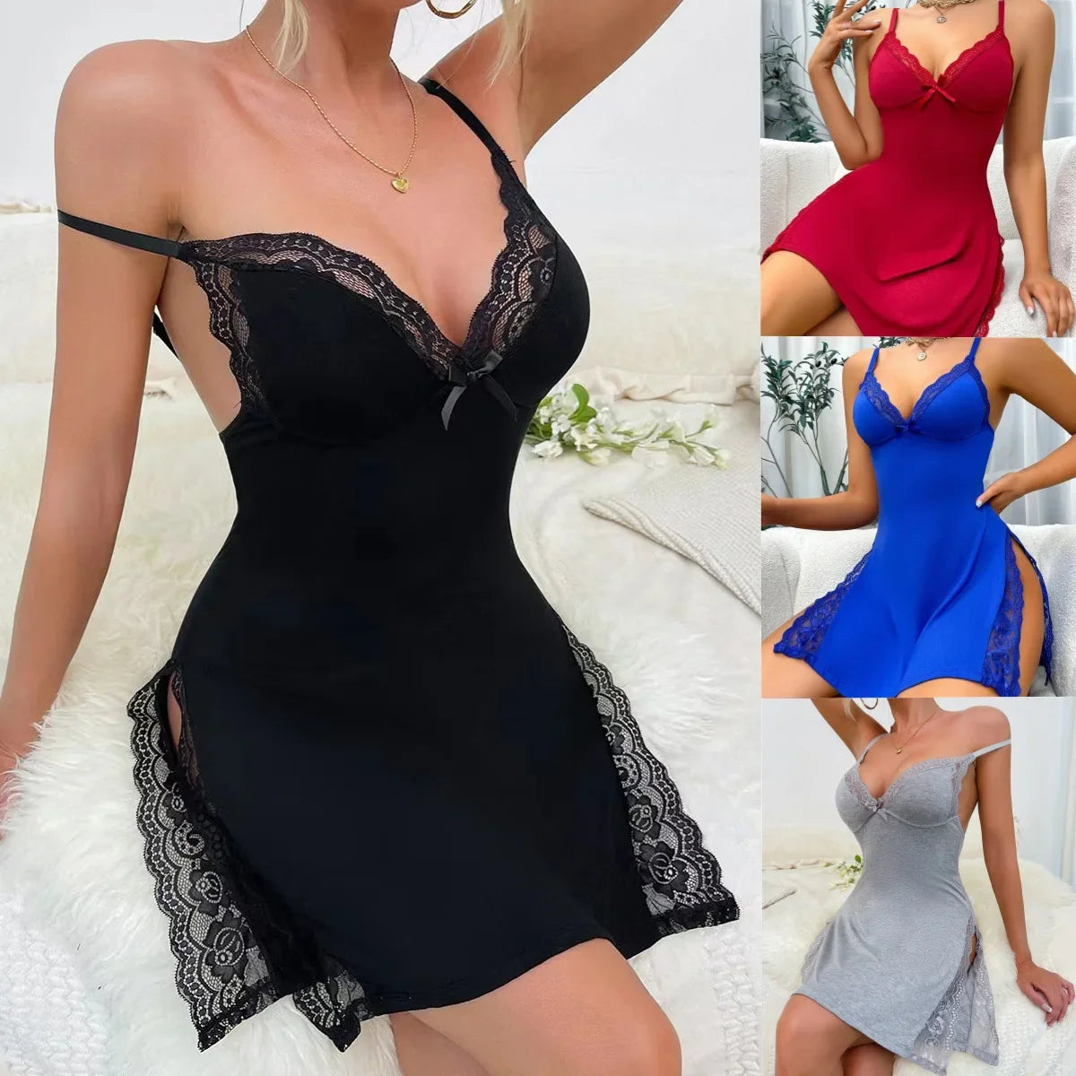 2026 Women's Homewear European and American New Style Slit Dress Pure Desire Pajamas