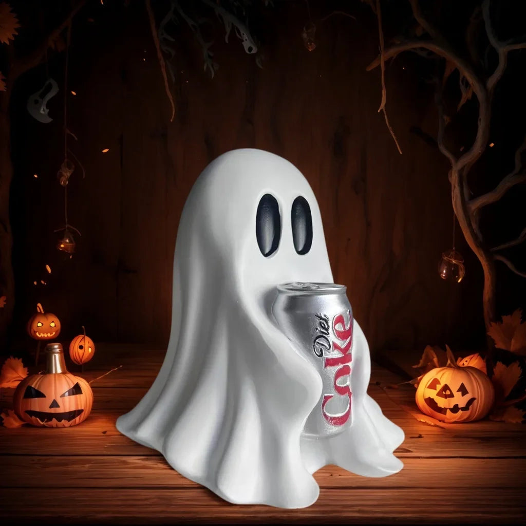 1 Piece of Halloween Cute Ghost Holding Coke Statue Ornament, Funny and Cute Shape, Home Desktop Holiday Atmosphere Decoration Good Item