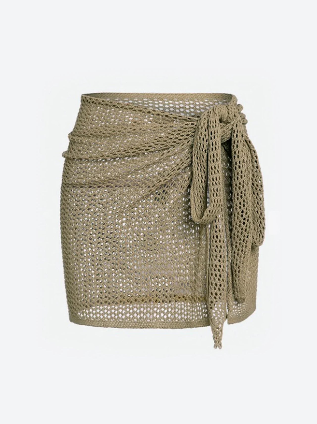 Women's Knitted Short Skirt with Hollow Straps and Slit, Sexy Beach Coverup Shirt for Summer