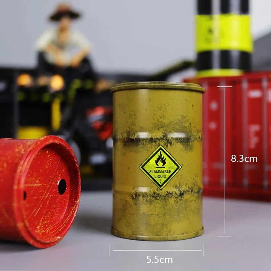 Iron Mini Oil Drum Model Chemistry Oil Drum Model Car Model Desktop Decoration Storage Box War Games Scene Model for Xmas Gifts