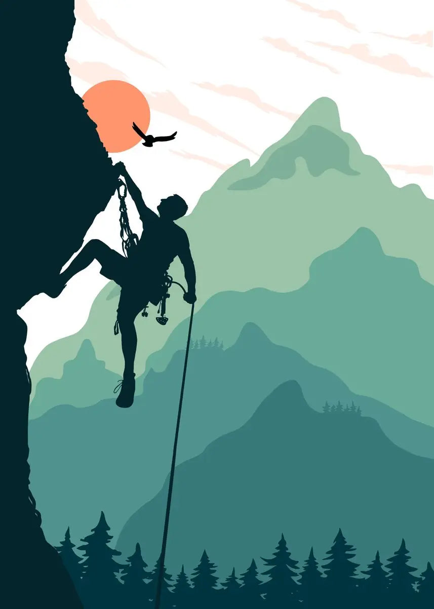 Abstract Rock Climbing Adventure Posters and Prints Canvas Painting Mountain Sun Wall Art Pictures for Living Room Home Decor