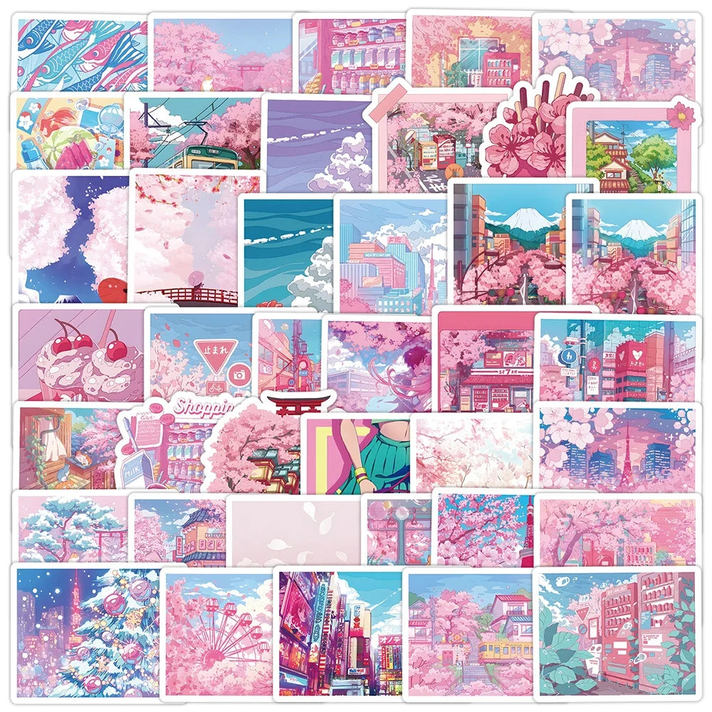 10/30/50pcs Cute Cartoon Pink Sakura Aesthetic Stickers DIY Laptop Fridge Notebook Suitcase Car Decoration Sticker Kids Toys