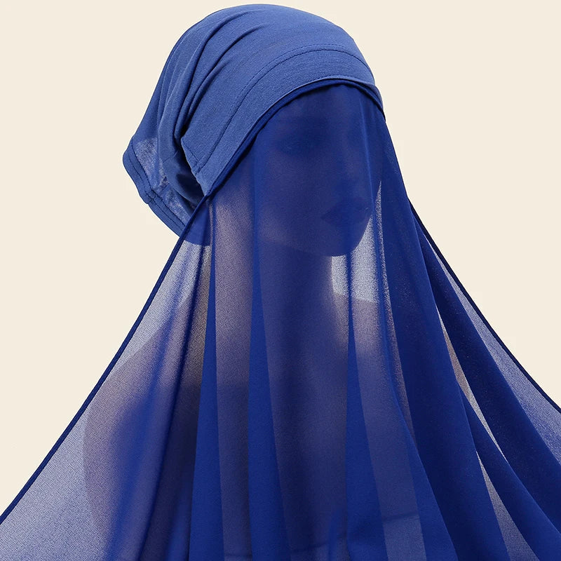 New Plain Instant Hijab Bubble Chiffon With Modal Tube Cap Set Muslim Woman Hijab Innerscarf Casual Long Scarf Islamic Turban
