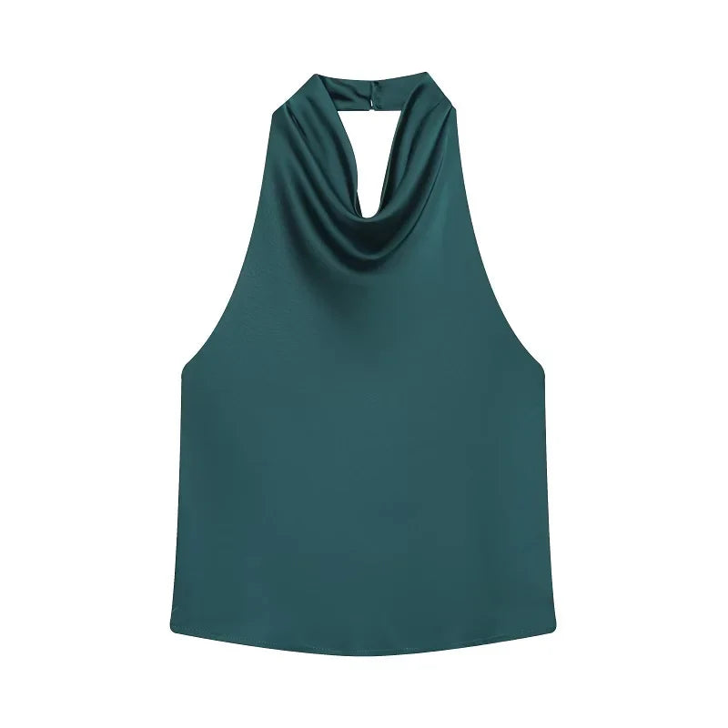 MUJER Satin Halter Tops Woman 2026 Sexy Backless Tops for Women Camisole off Shoulder Summer Top Women Pink Black Top Female