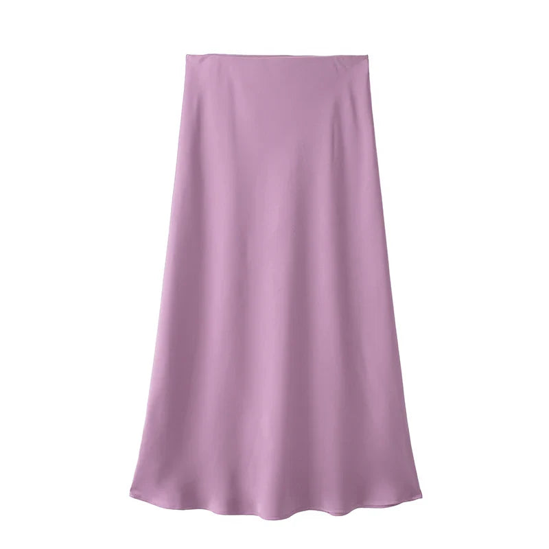 Willshela 2024 Black Satin Skirt Woman High Waist Elegant Long Skirts For Women Fashion Summer Midi Skirt Office Women's Skirts