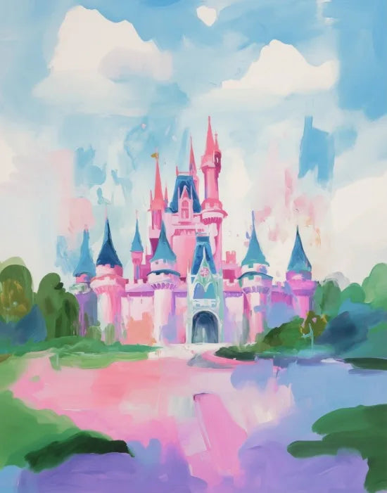 Fairy Tale World Illustration Poster Pink Castle Mermaid Illustration Wall Decor Nursery Room Kids Room Wall Decor Canvas Prints