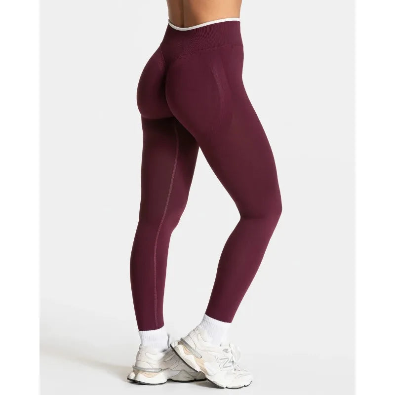 New Women's Color Blocking Yoga Leggings Seamless Knited Tights High Waist Hip Liftting Gym Workout Solid Color Sports Pants