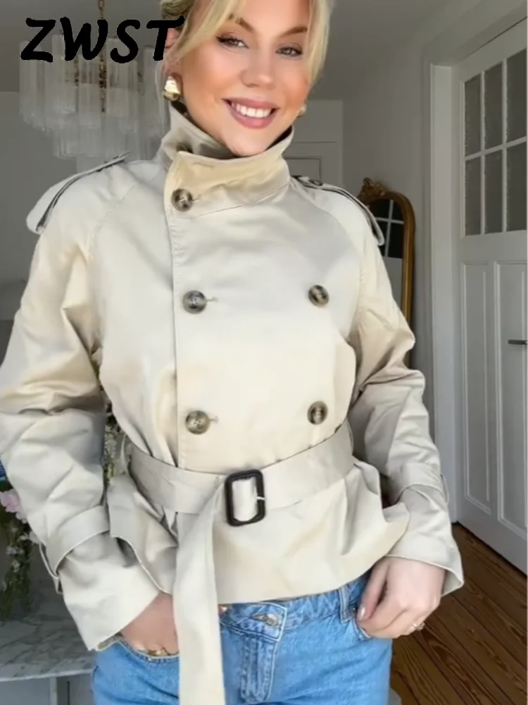 Fashion Flared Sleeve Women Coat Elegant Stand Collar Single Breasted Long Sleeved Female Jacket 2025 Autumn Commuter Lady Coats