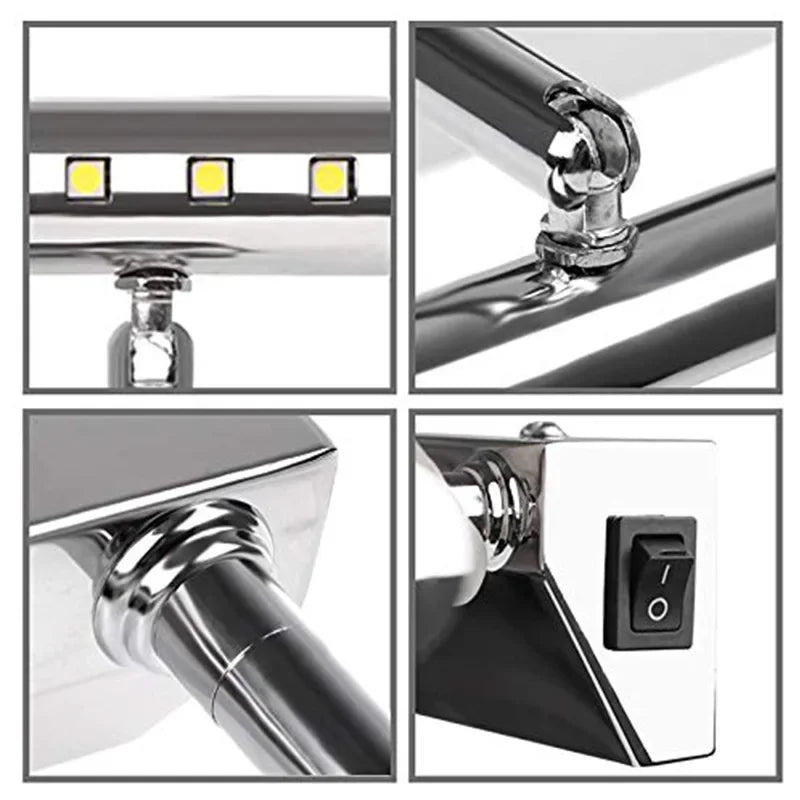 Waterproof 5W LED Stainless Steel Mirror Lamp Rotatable Super Bright SMD5050 LED Light for Bathroom Cabinet with Switch
