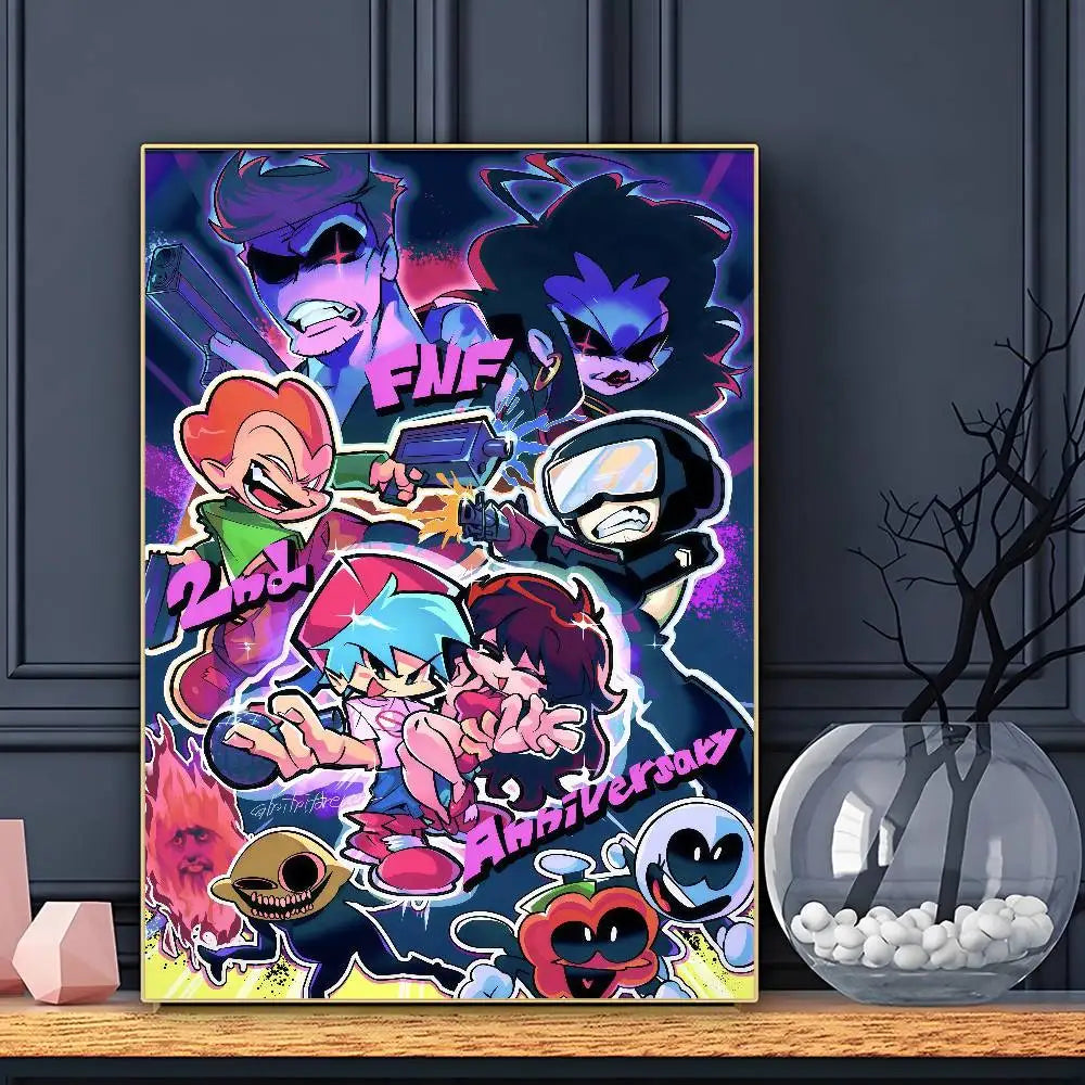 Game F-Friday Night F-Funkin Pico Boyfriend Poster HD Sticky Wall Art Printing Waterproof Home Living Bed Room Bar Aesthetic