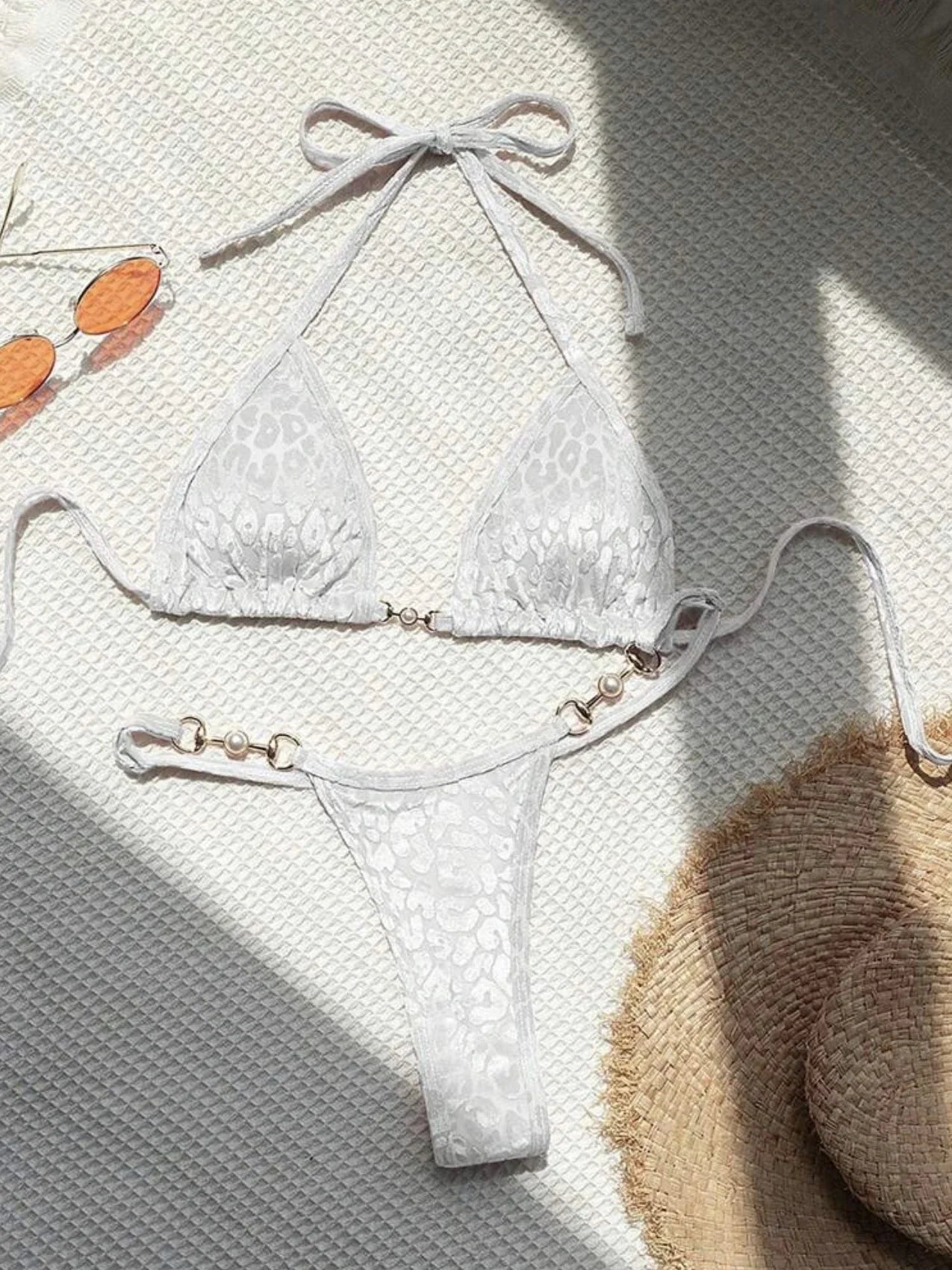 Shiny Pink Micro Bikini 2026 Mujer Women Sexy PU Pearls Push Up Thong Swimsuit Summer Bathing Suit Bandage Holiday Swimwear