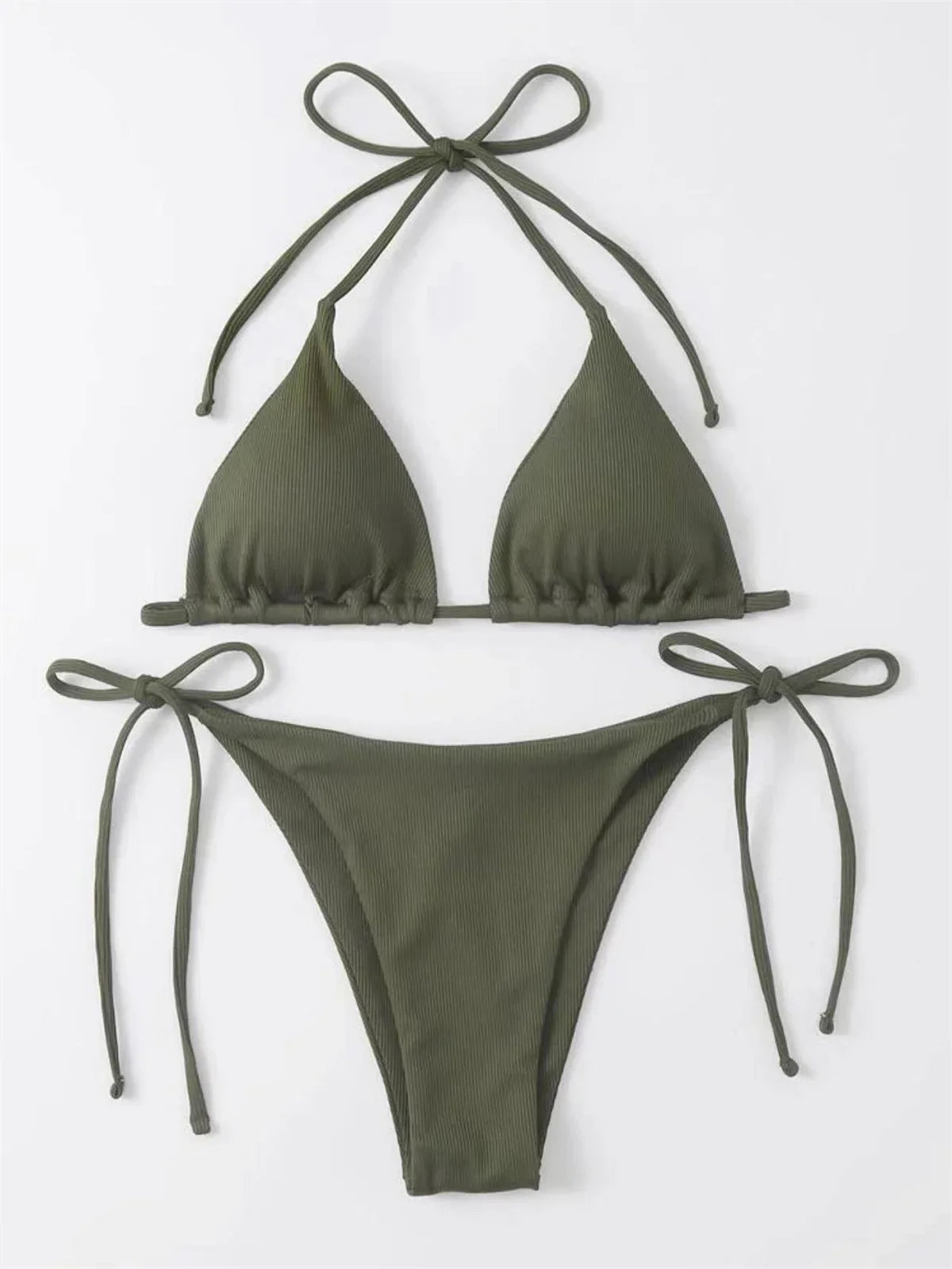 Sexy Brown Bikini 2026 Women Solid Red Halter Push Up Bra Tie Side Triangle Swimsuit Summer Bathing Suit Lace Up Micro Swimwear