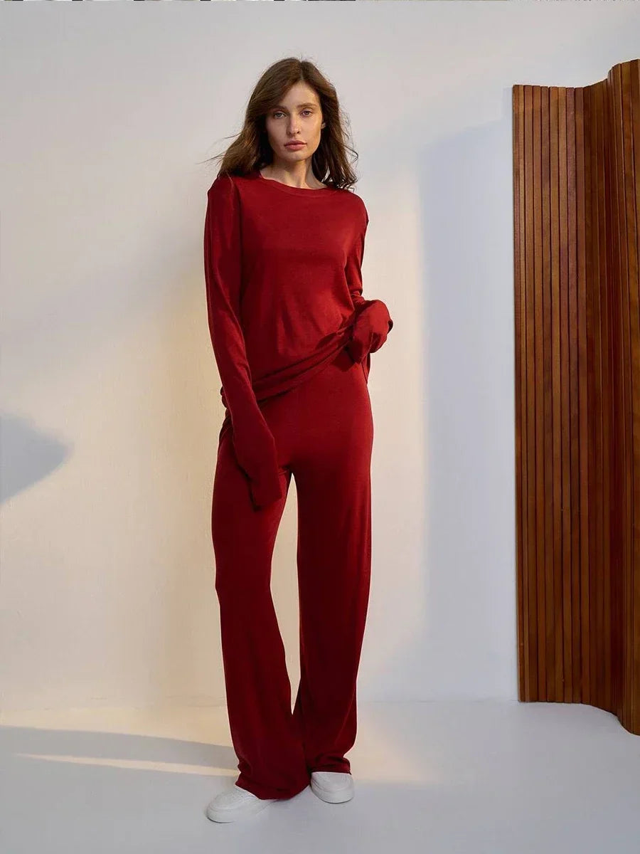 Hirsionsan Modal Soft Loose Sets Women 2026 Casual Two Pieces Long Sleeve T Shirts and High Waist Dresses Outfits Tracksuit