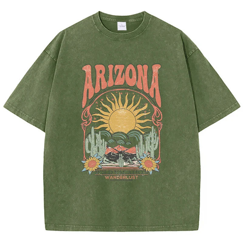 Fashion Women Cotton Washed T-Shirt Beautiful Arizona Wildlife Vacation Invites You Print Tops Casual Loose Tees Vintage Clothes